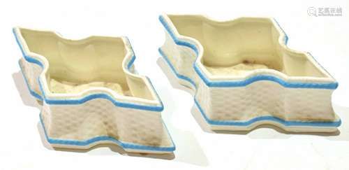 Pair of Grainger Worcester pin trays of basket form within blue borders (2)