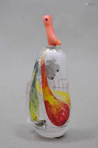 AN INSIDE-PAINTED ROCK CRYSTAL SNUFF BOTTLE