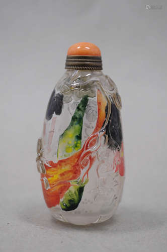 AN INSIDE-PAINTED ROCK CRYSTAL SNUFF BOTTLE