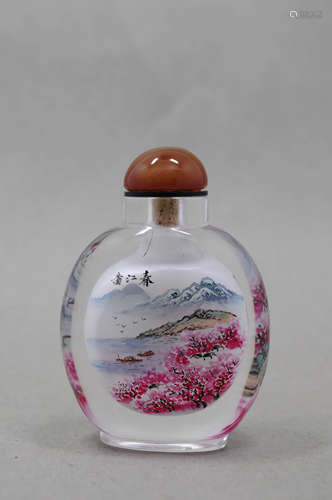 AN INSIDE-PAINTED GLASS SNUFF BOTTLE