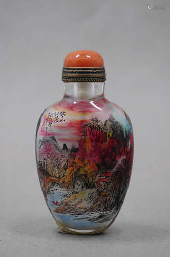 AN INSIDE-PAINTED ROCK CRYSTAL SNUFF BOTTLE