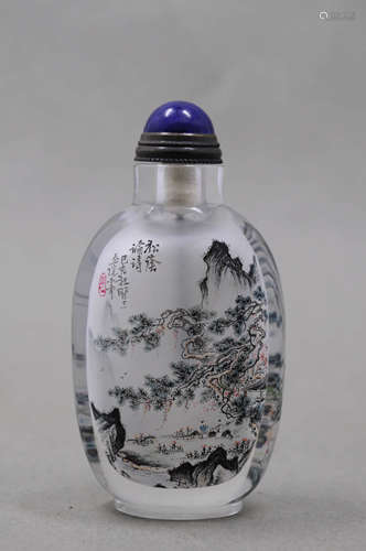 AN INSIDE-PAINTED ROCK CRYSTAL SNUFF BOTTLE