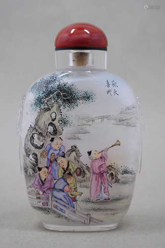 AN INSIDE-PAINTED GLASS SNUFF BOTTLE