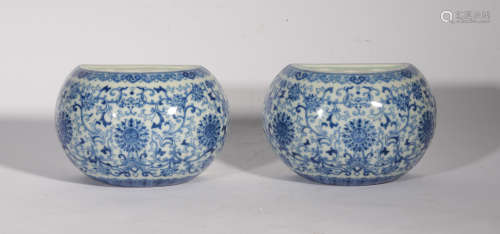PAIR BLUE AND WHITE WALL VASES QIANLONG PERIOD