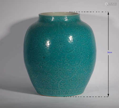 A PEACOCK BLUE GLAZED JAR WANLI PERIOD