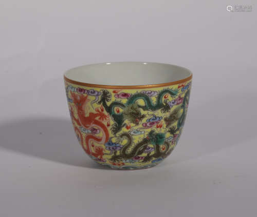 A FAMILLE ROSE DRAGONS CUP QIANLONG PERIOD