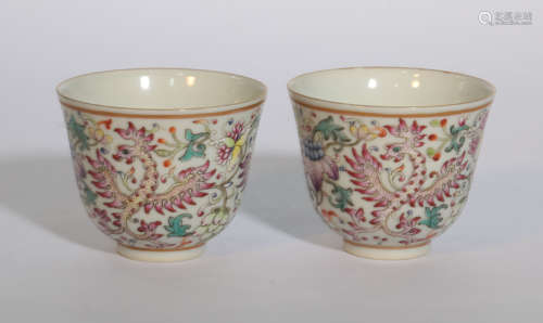 PAIR FAMILLE ROSE CUPS GUANGXU PERIOD