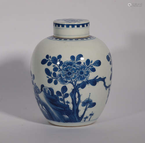 A BLUE AND WHITE JAR AND COVER KANGXI PERIOD