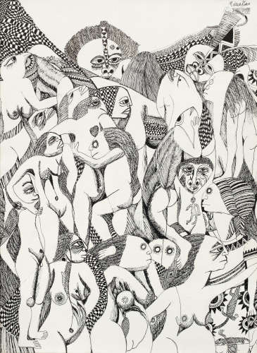 Malangatana Valente Ngwenya(Mozambican, 1936-2011) Three ink drawings: