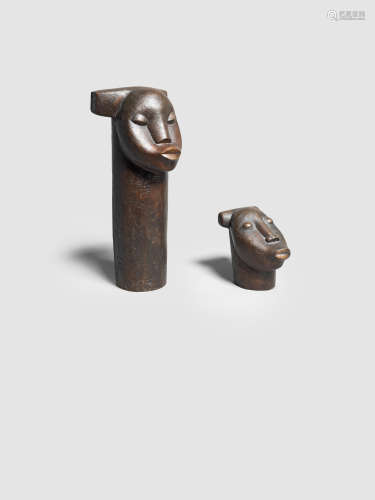 Bongani Peter Shange(South African, born 1961) Two Heads the first 41.5 x 17 x 16cm; the second 17 x 10 x 17cm