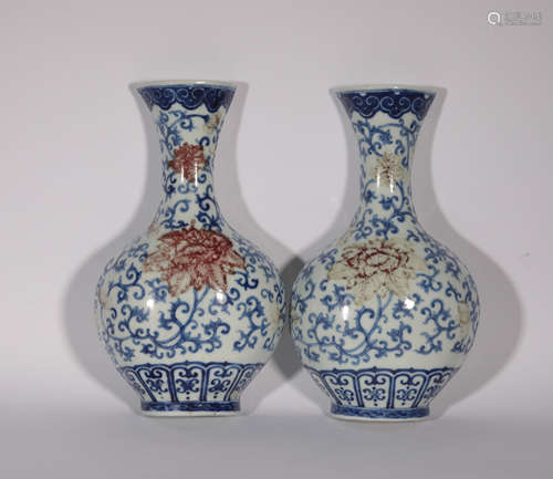 PAIR BLUE AND WHITE WALL VASES YONGZHENG PERIOD