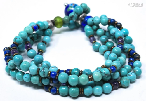 Handmade Turquoise Lapis & Art Glass Bracelet