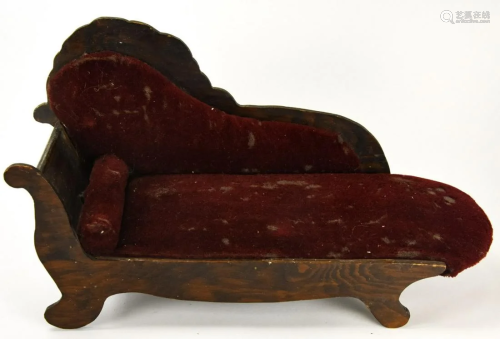 Antique 19th C Doll Size Handmade Chaise Lo…
