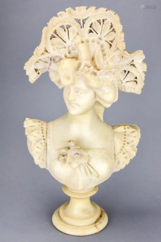 Adolfo Cipriani Marble Bust of Lady W Hat