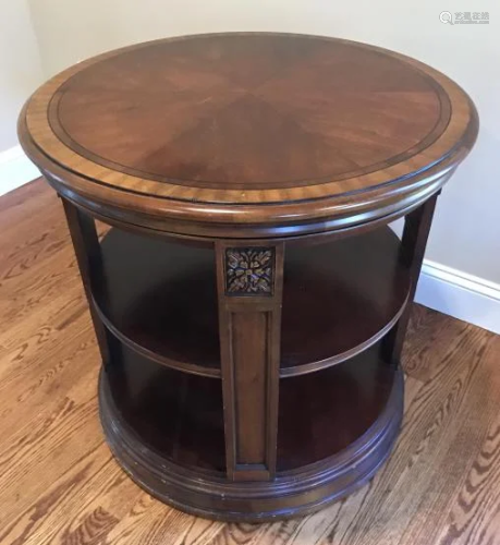 Contemporary Round End Table W 2 Shelf Base