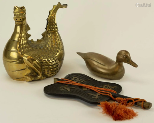 Brass Dragon Pitcher, Duck Fan, Fireplace Decor