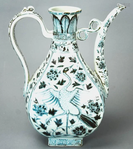 Chinese Blue & White Porcelain Crane Ewer