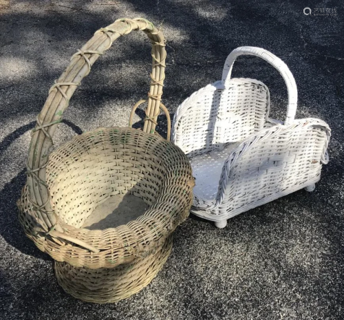 Vintage American Wicker Group of Two Bas…