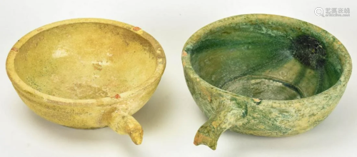 2 Chinese Archaic Glazed Pottery Libation Cups