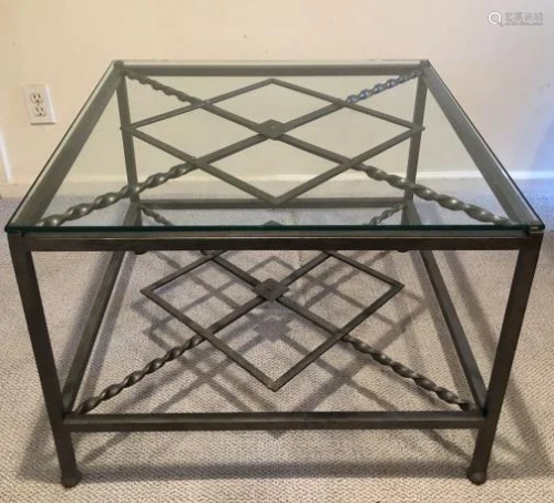 Wrought Iron and Glass Square Coffee Table