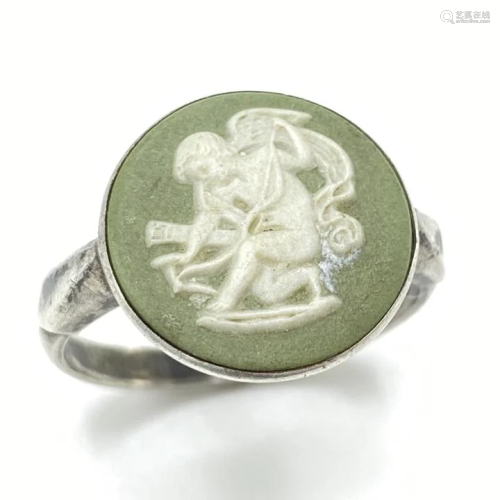 Green Wedgewood Cherub Ring