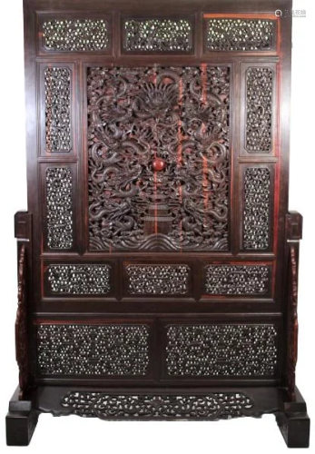 Monumental Chinese Rosewood Finely Carved S…