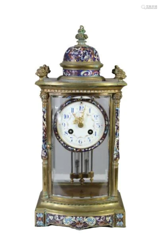 French Champleve Mantle Clock Circa 1860