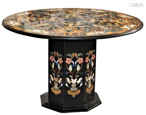 Modern, ‘Pietra Dura’ Round Marble Top Table