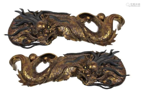 Palace Sized Pair of Wood Chinese Dragons