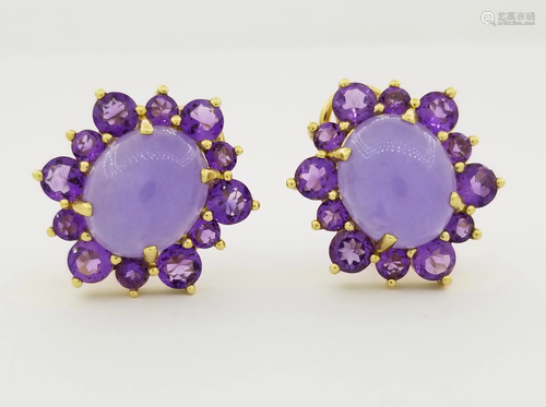 14K Gold Lavender Jade & Amethyst Earrings