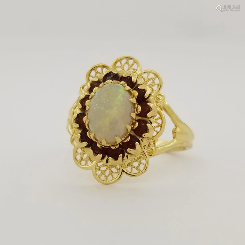 10K Gold Opal & Ruby Ring