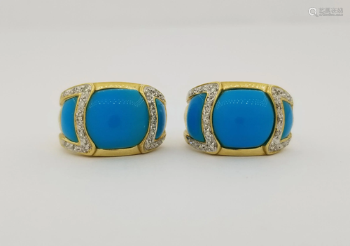 14K Gold Turquoise & Diamond Earrings