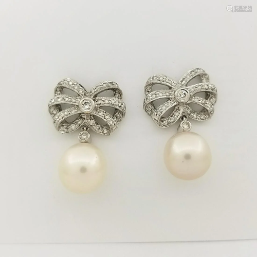 18K White Gold Pearl & Diamond Earrings