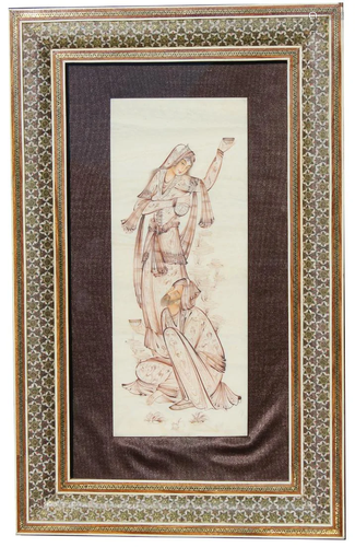 Framed Mughal Painting of Man and Wo…