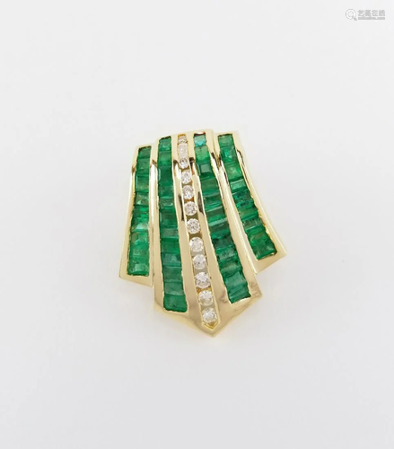 14K Gold Diamond & Emerald Pendant