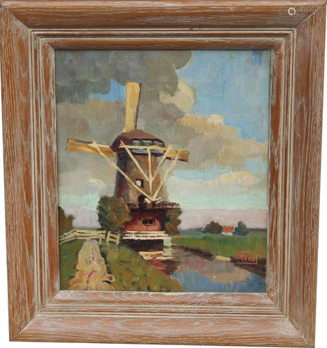 Signed, 20th C. Painting of Windmill Near…