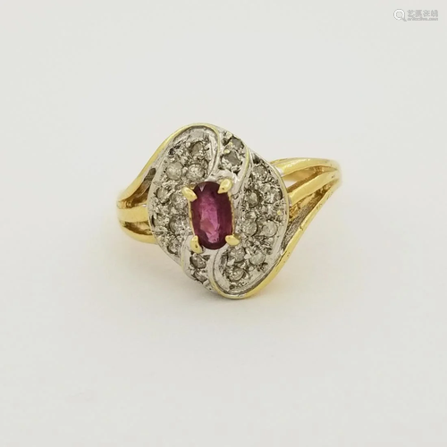 14K Gold Ruby & Diamond Ring