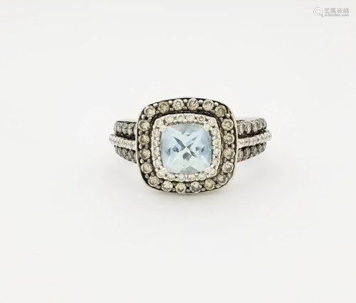 14K WG Aquamarine & Diamond Ring