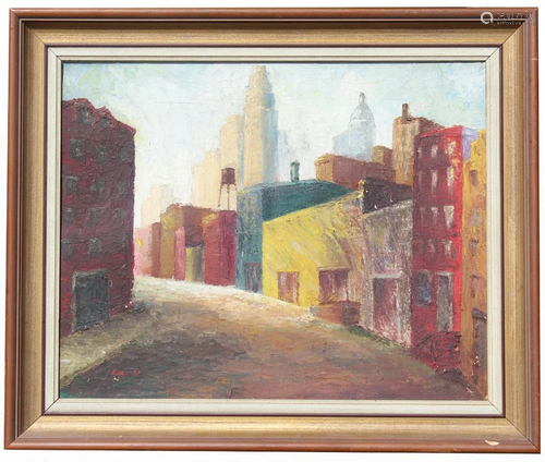 1951 New York City Street Scene, Signed.