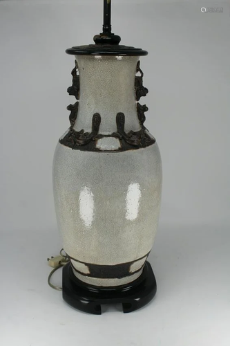 Qing, Chinese Crackleware Urn Form Lamp