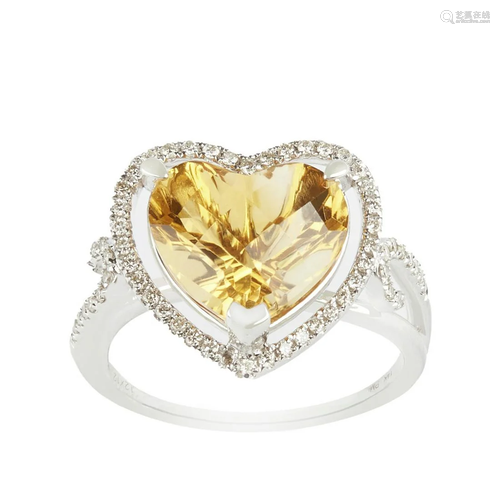 Heart Cut Citrine and Diamond Ring