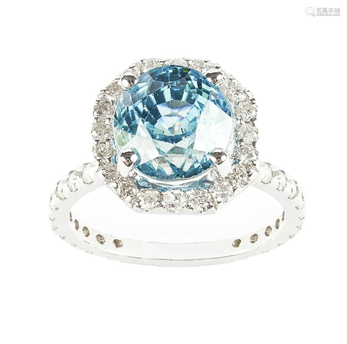 14K White Gold Diamond and Blue Zircon …