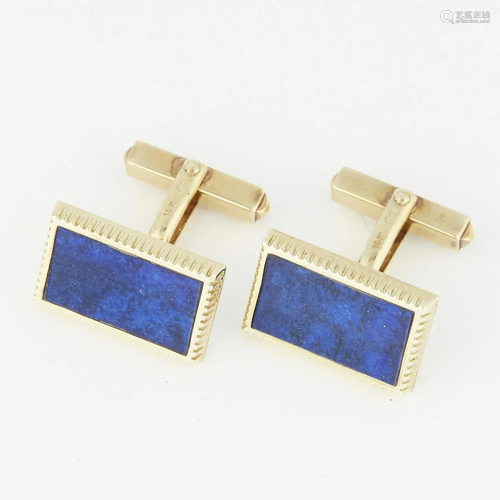 Pair of Cobalt Blue Enamel 14K Gold Cufflinks