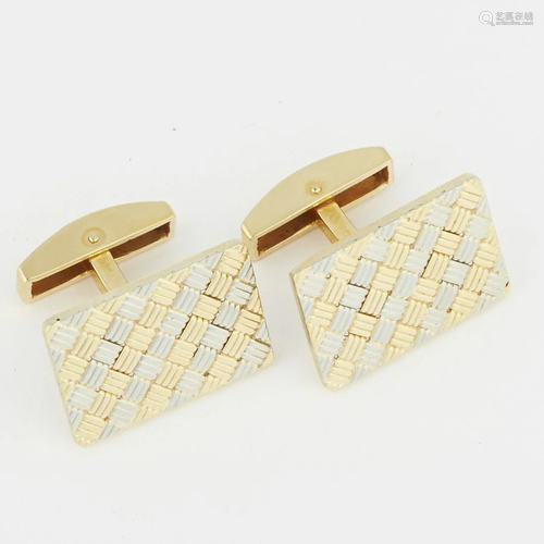 Pair of 18K Gold Basketweave Cufflinks