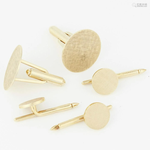 Pair of Circle 14K Gold Cufflinks & Stud Set (3)