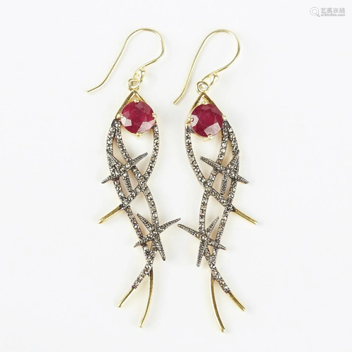 Natural Diamond and Ruby Antiqued Silver …