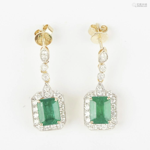 Emerald and Diamond Drop Earrings