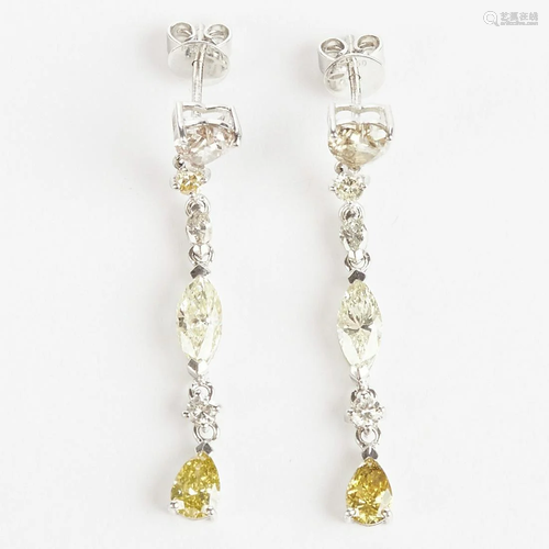 Yellow and White Diamond Earrings