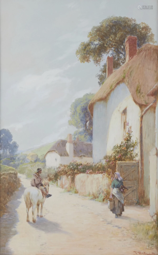 Village Scene Watercolor and Gouache …