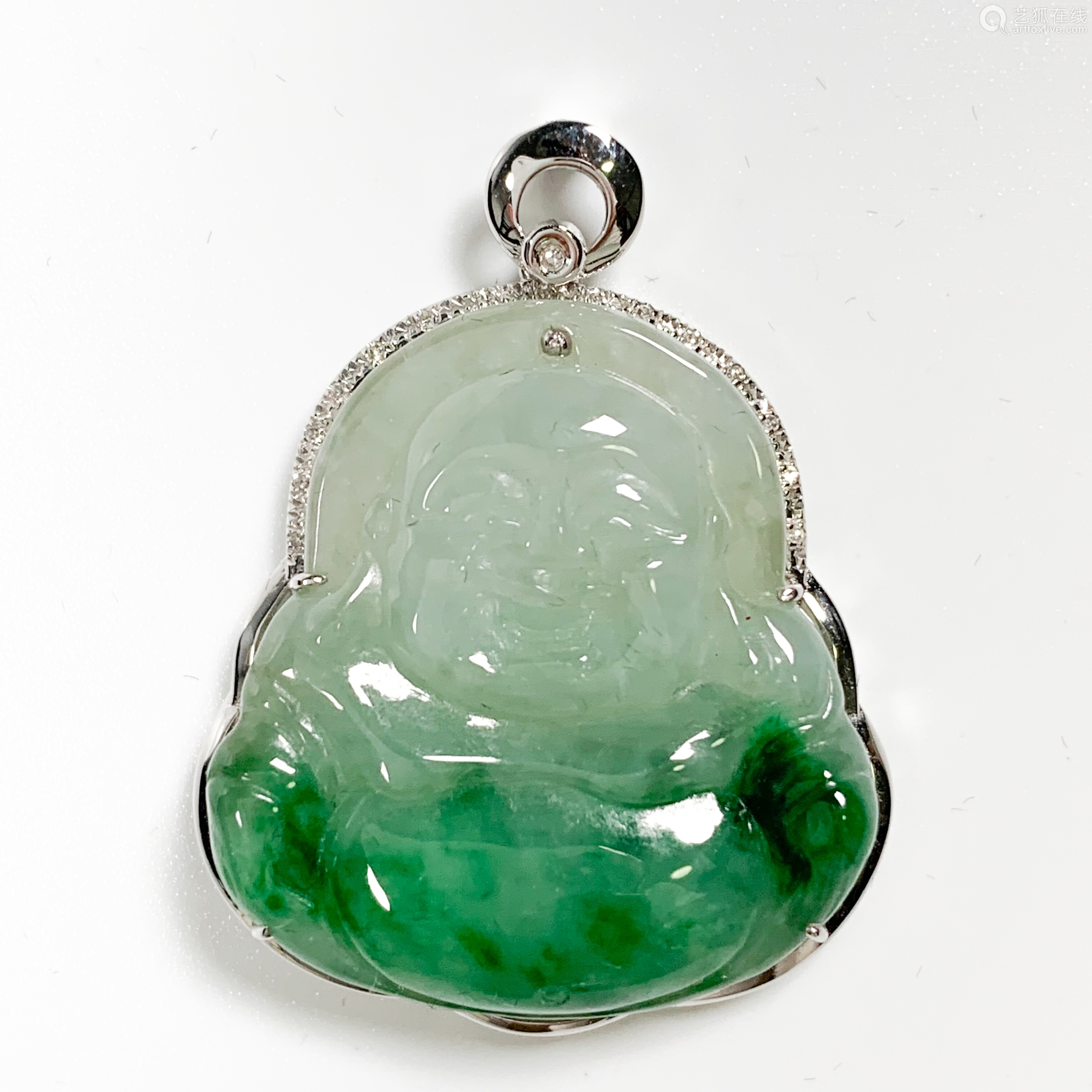 18k金镶嵌阳绿翡翠佛公吊坠